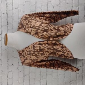  Chico's Cardigan Sweater Linen Blend Brown Pink Open Front 0 S